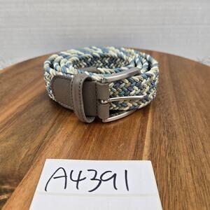 Anderson's Men's 42 Gray Blue Braided Woven Stretch Casual Daily Belt Italy